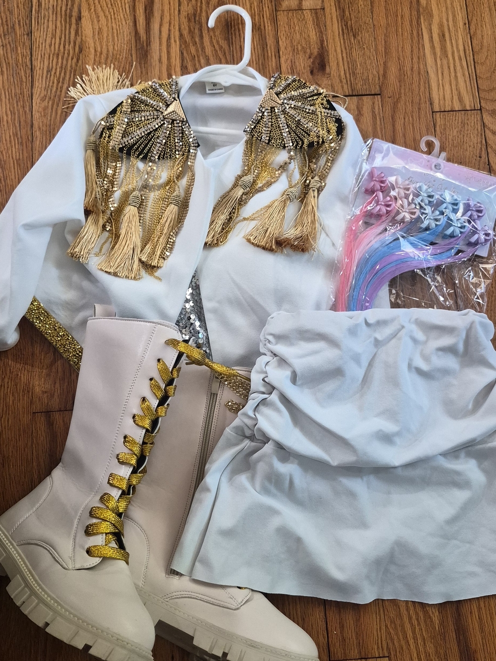 Pop Star White and Gold Kids Costume Set with Decorative Epaulettes